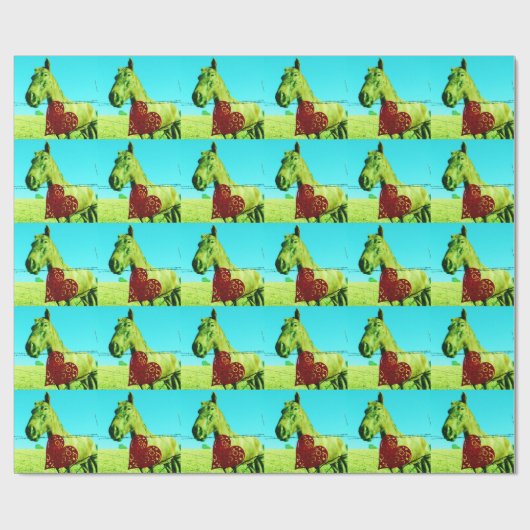 Rood hart en paard cadeaupapier (Vlak)