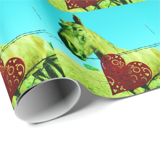 Rood hart en paard cadeaupapier (Rol Hoek)