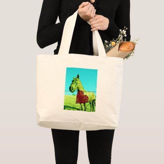 Rood hart en paard grote tote bag (Voorkant (product))