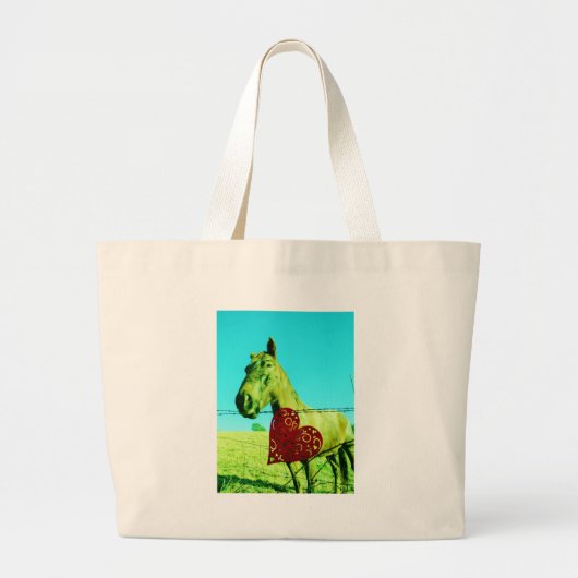 Rood hart en paard grote tote bag (Voorkant)