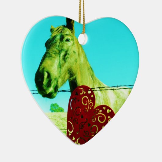 Rood hart en paard keramisch ornament (Rechts)