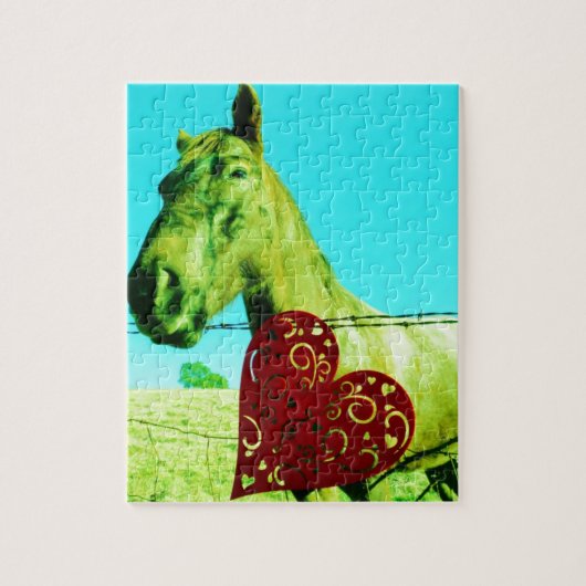 Rood hart en paard legpuzzel (Verticaal)