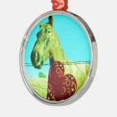 Rood hart en paard metalen ornament (Links)