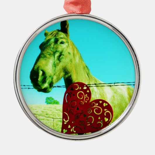 Rood hart en paard metalen ornament (Voorkant)