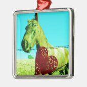 Rood hart en paard metalen ornament (Links)