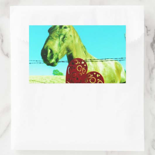 Rood hart en paard rechthoekige sticker (Tas)