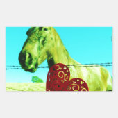 Rood hart en paard rechthoekige sticker (Voorkant)