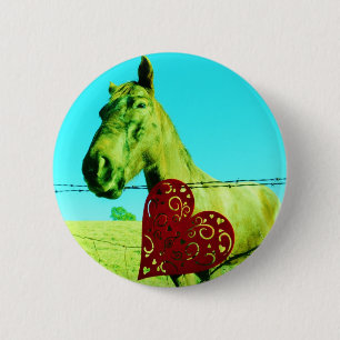 Rood hart en paard ronde button 5,7 cm