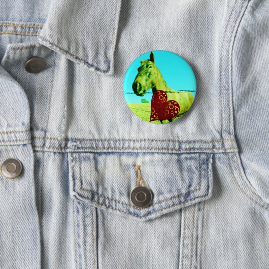 Rood hart en paard ronde button 5,7 cm (In situ)