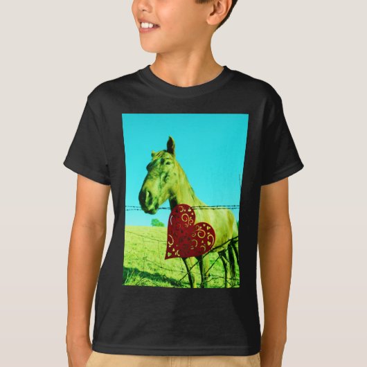 Rood hart en paard t-shirt (Voorkant)
