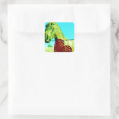 Rood hart en paard vierkante sticker (Tas)