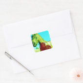 Rood hart en paard vierkante sticker (Envelop)