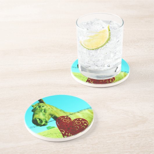 Rood hart en paard zandsteen onderzetter (Zijkant)