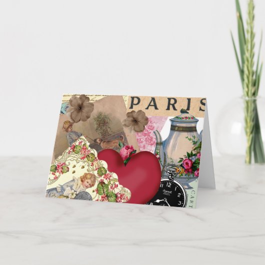 Rood Hart en Parijs Feestdagen Kaart (Voorkant)