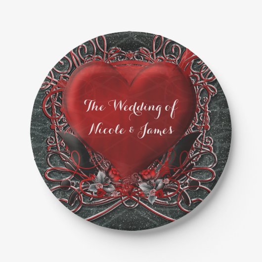 Rood hart en Rozen Gothische Valentijn Wedding Par Papieren Bordje (Voorkant)