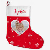Rood hart en sneeuwvlokken | Aangepaste kerstfoto Grote Kerstsok (Voorkant)