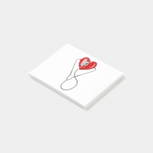 Rood hart en stethoscoop post-it® notes (Schuin)