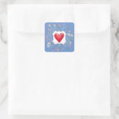 Rood hart, Floral Border, Valentijn Square Sticker (Tas)