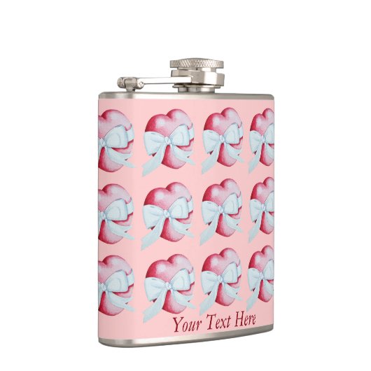 rood hart gebonden aan wit lintbogen kunstontwerp heupfles (Rechts)