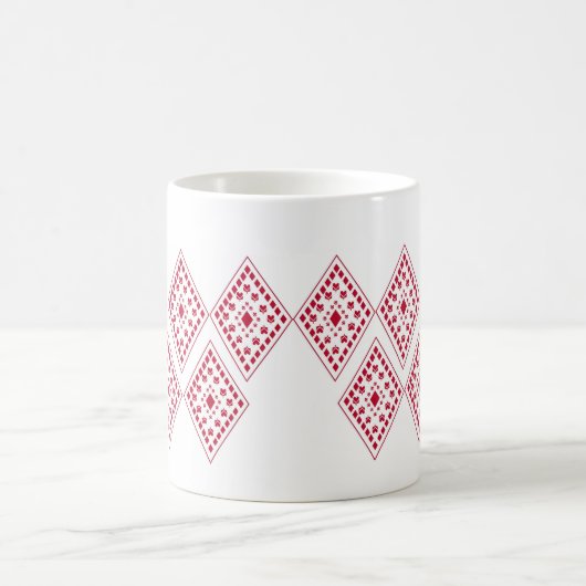 Rood hart gevormd blad vierkant patroon koffiemok (Center)