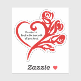 Rood hart gewikkeld in Rozen Spreuken 3:5 Sticker