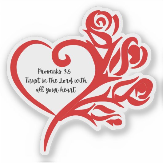 Rood hart gewikkeld in Rozen Spreuken 3:5 Sticker (Voorkant)