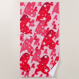 rood, hart, hart, lach, ster, glimlach, roze, lief strandlaken