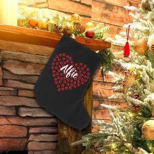 Rood Hart in Paw Prints Huisdier Naam Kerstmis Grote Kerstsok