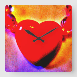 Rood hart Ketting Vierkante Klok