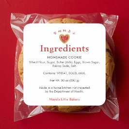 Rood Hart Koek Bakkerij Ingrediënt Product Vierkante Sticker
