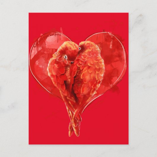 Rood hart. Loving parrots. Briefkaart (Voorkant)