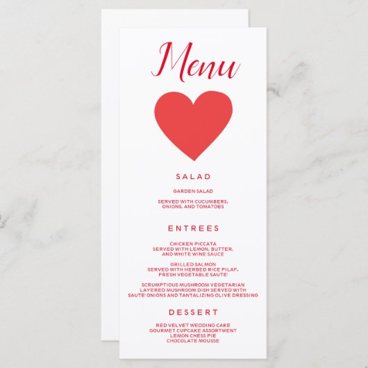  rood hart menu (Voorkant / Achterkant)