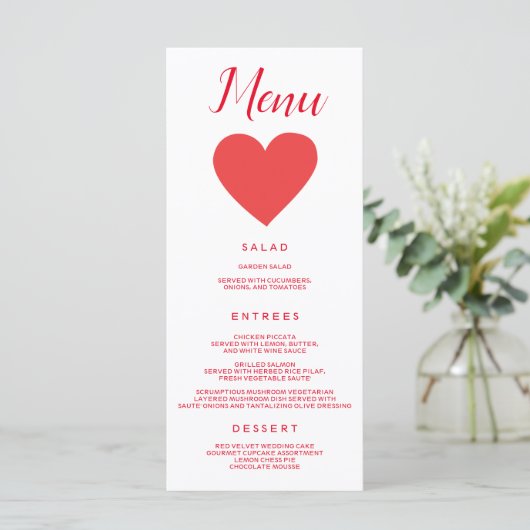  rood hart menu (Staand voorkant)