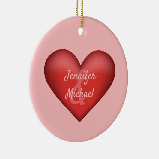 Rood hart met aangepaste namen van een paar keramisch ornament (Rechts)