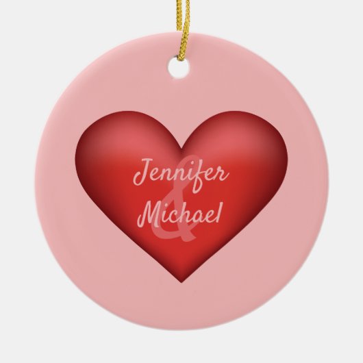 Rood hart met aangepaste namen van een paar keramisch ornament (Voorkant)