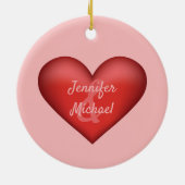 Rood hart met aangepaste namen van een paar keramisch ornament (Achterkant)