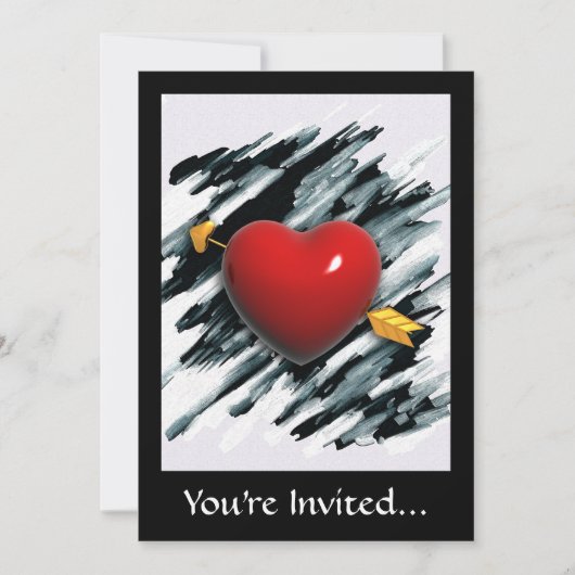 Rood hart met aquarel achtergrond schilderij kaart (Voorkant)