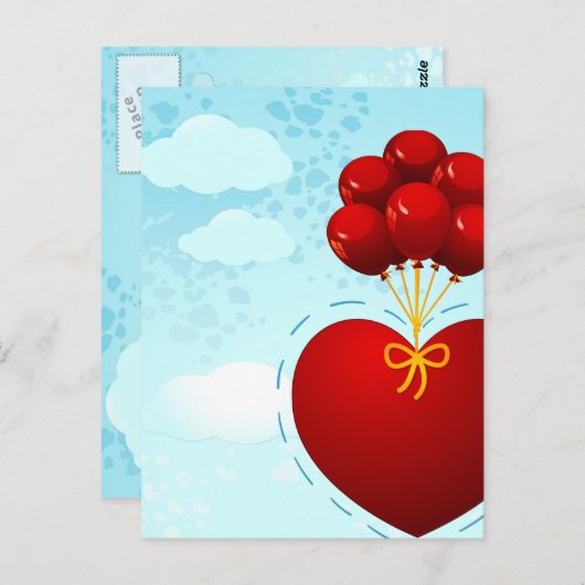 Rood hart met ballonnen, briefkaart (Voorkant / Achterkant)