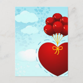 Rood hart met ballonnen, briefkaart