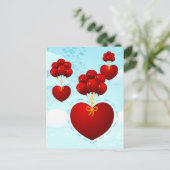 Rood hart met ballonnen, briefkaart (Staand voorkant)