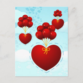 Rood hart met ballonnen, briefkaart