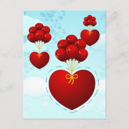 Rood hart met ballonnen, briefkaart