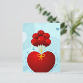Rood hart met ballonnen, briefkaart (Staand voorkant)