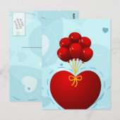 Rood hart met ballonnen, briefkaart (Voorkant / Achterkant)