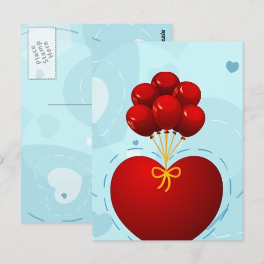 Rood hart met ballonnen, briefkaart (Voorkant / Achterkant)
