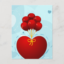 Rood hart met ballonnen, briefkaart