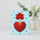 Rood hart met ballonnen, briefkaart (Staand voorkant)