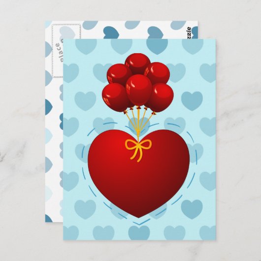Rood hart met ballonnen, briefkaart (Voorkant / Achterkant)