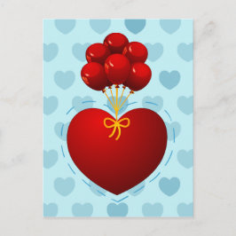 Rood hart met ballonnen, briefkaart