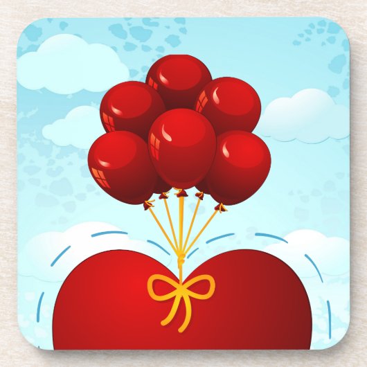 Rood hart met ballonnen, onderzetter (Voorkant)